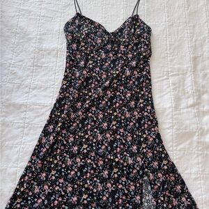 Lovely Day Black Floral Cami Dress with Pink & Blue Accents